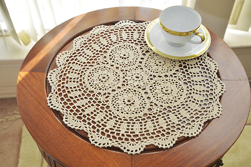 Wheat color Crochet Round Table Topper. 16" Round. (2 pieces)